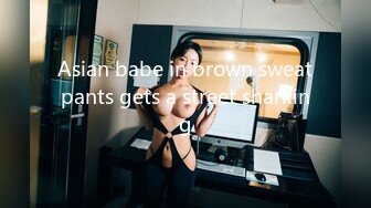 Asian babe in brown sweatpants gets a street sharking